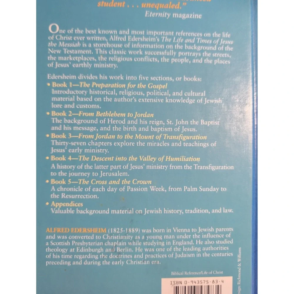 Life and Times of Jesus the Messiah by Alfred Edersheim (1993, Hardcover) VG
